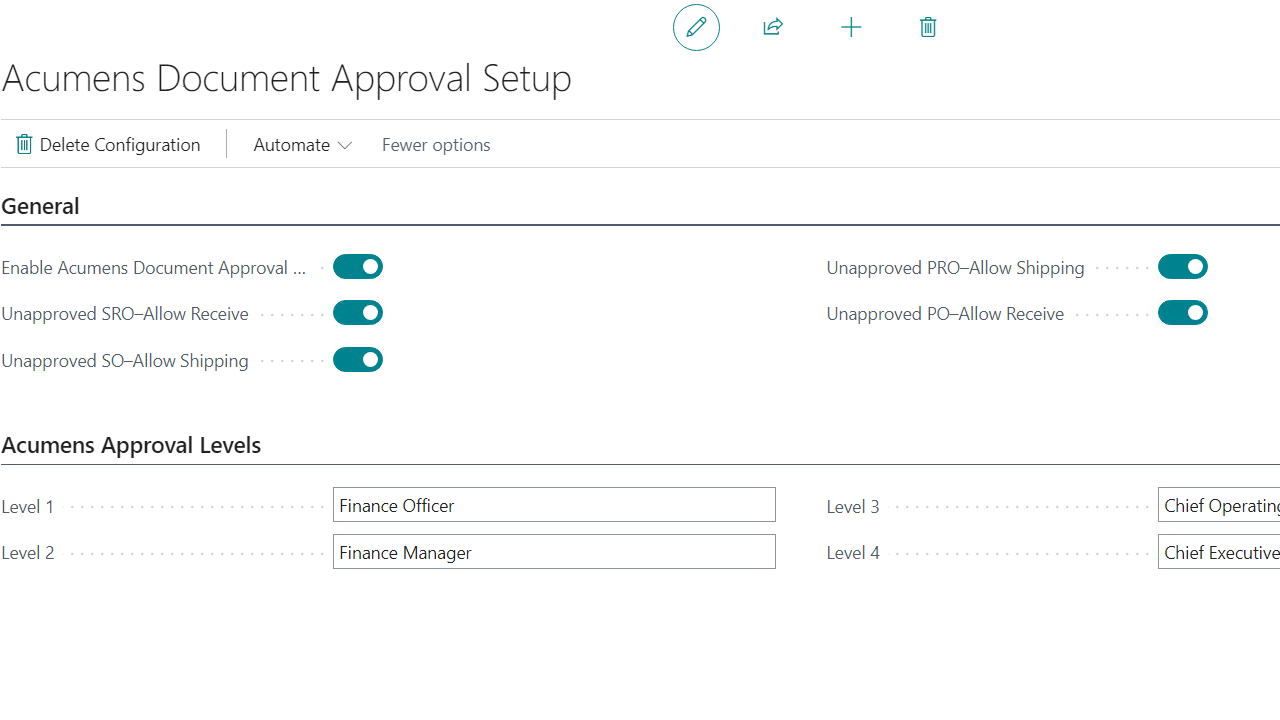 Acumens Document Approval Setup