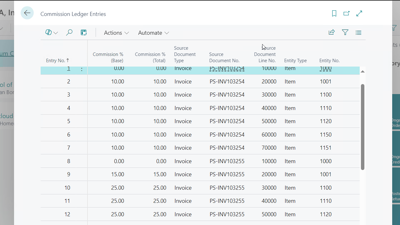 Commission Ledger Entries