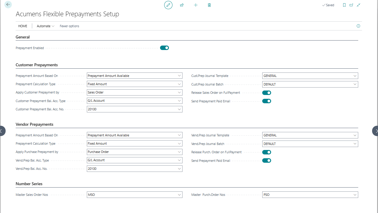 Acumens Deposits & Special Orders Management Setup
